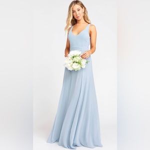 Show Me Your Mumu Jenn Maci Dress in Steel Blue Chiffon